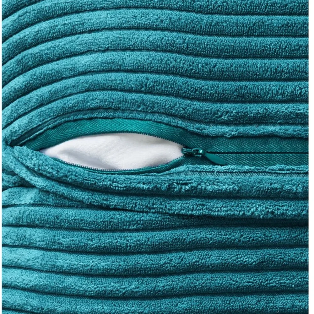 ‘Car Home Office Outdoors’ Striped Patchwork Corduroy Pillow Covers TEAL BLUE